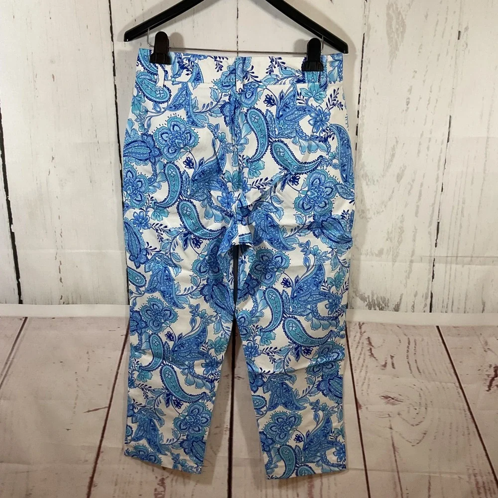Boston Proper Pants Women's 12 Blue Paisley Floral Print‎ Stretch Cropped Chic